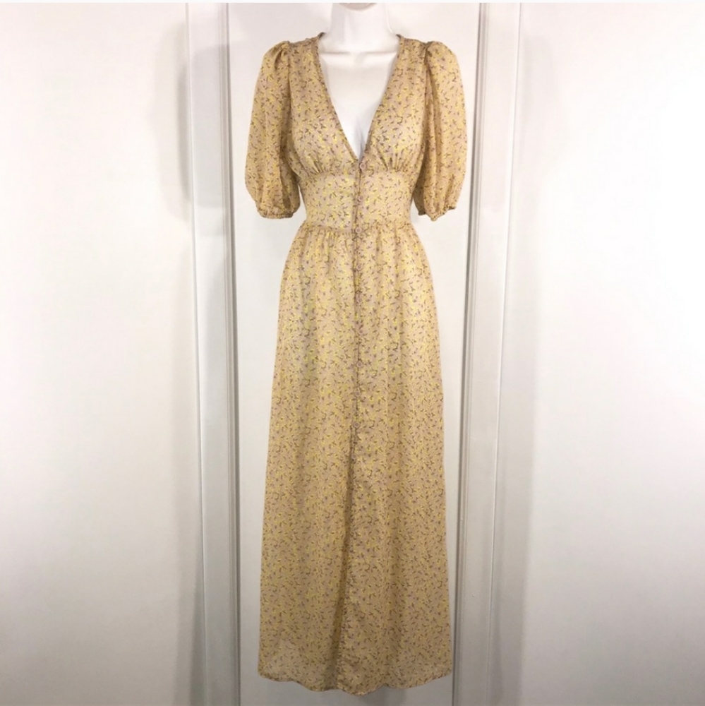 Sheer, Yellow Floral Maxi Dress